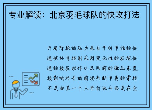 专业解读:北京羽毛球队的快攻打法