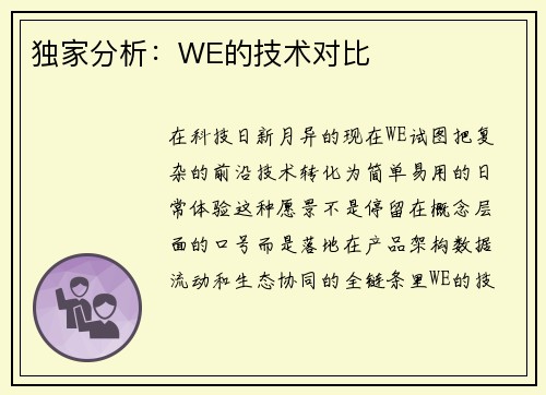 独家分析：WE的技术对比