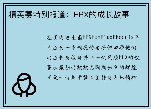 精英赛特别报道：FPX的成长故事